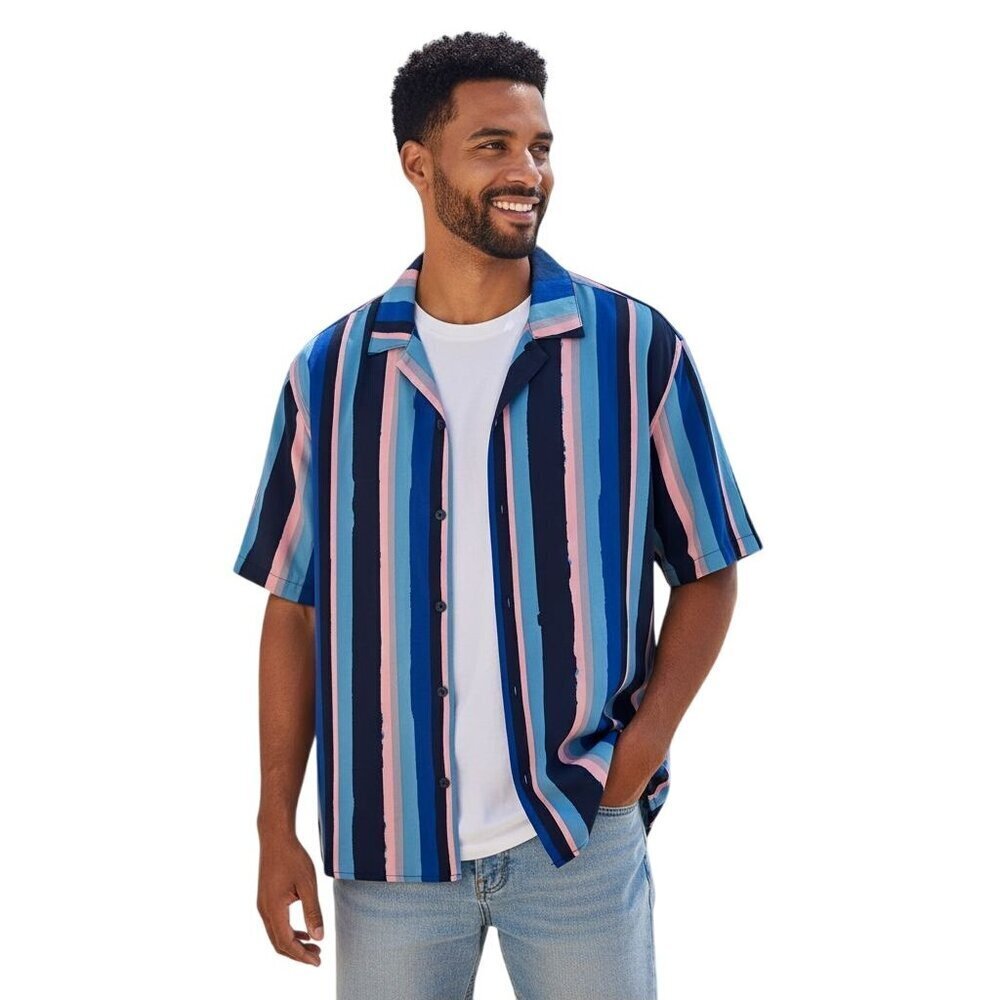 Buckle NWT Valor Collective Striped Short Sleeve Shirt Comfy Rayon Size XL